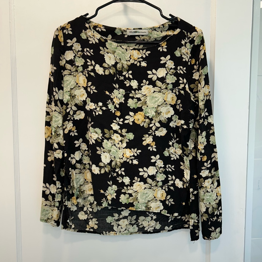 Cream and Green Fitted Long Sleeve Blouse